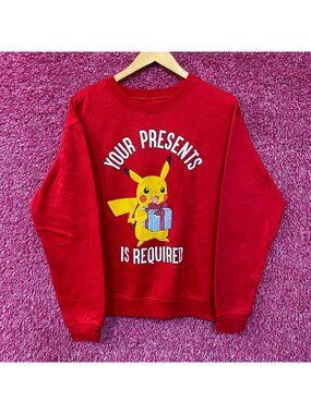 Pokemon Pikachu Your Presents Is Required Crewneck Sweatshirt Medium